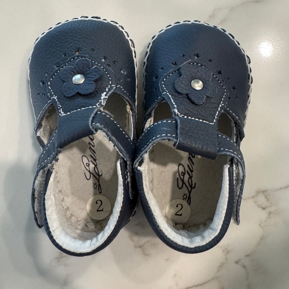 Navy Blue Baby Walker Shoes with Floral Detail
